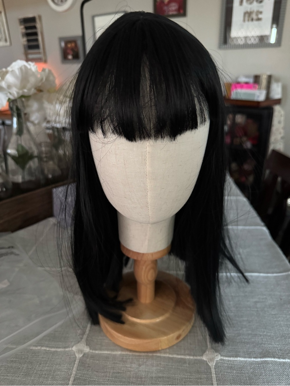 Black Straight Wig with Blunt Bangs - Unbranded